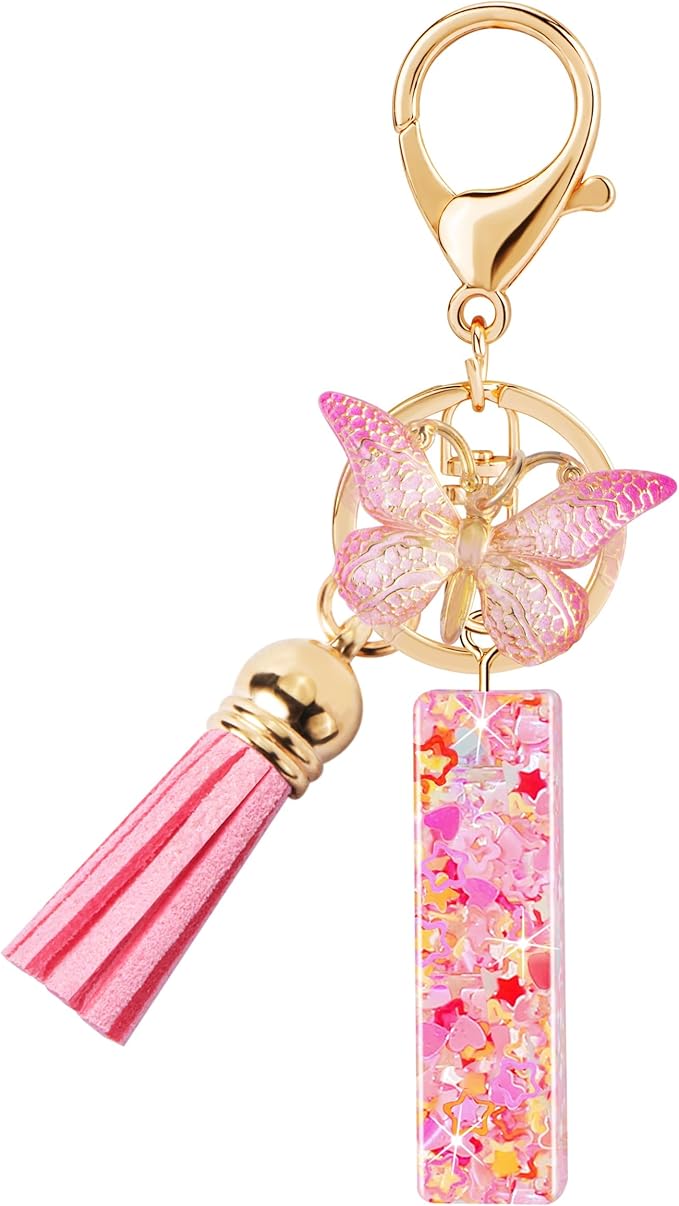 Initial letter Keychains for Women Girls Tassel Butterfly Cute Keychain for Wallet Backpack charm