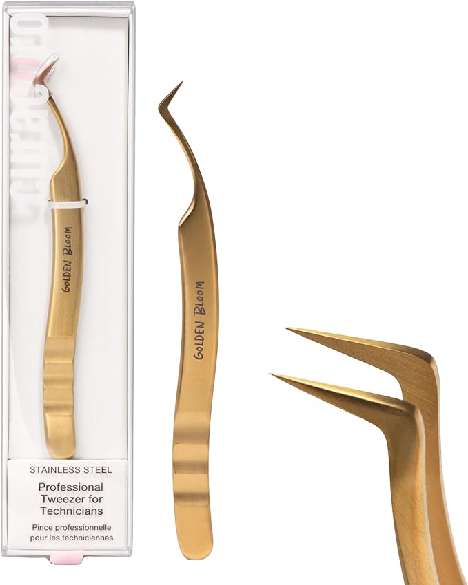 Curacoro Lash Tweezers for Eyelash Extensions – LashSmith 90° Eyelash Tweezer for Volume & Promade Fans