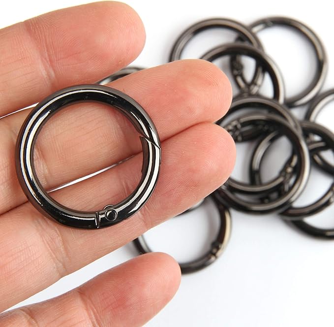 15pcs Trigger Spring O Rings Round Carabiner Clip Snap for Keyrings Buckle, Bags,Purses (Gun Black, 1 inch)
