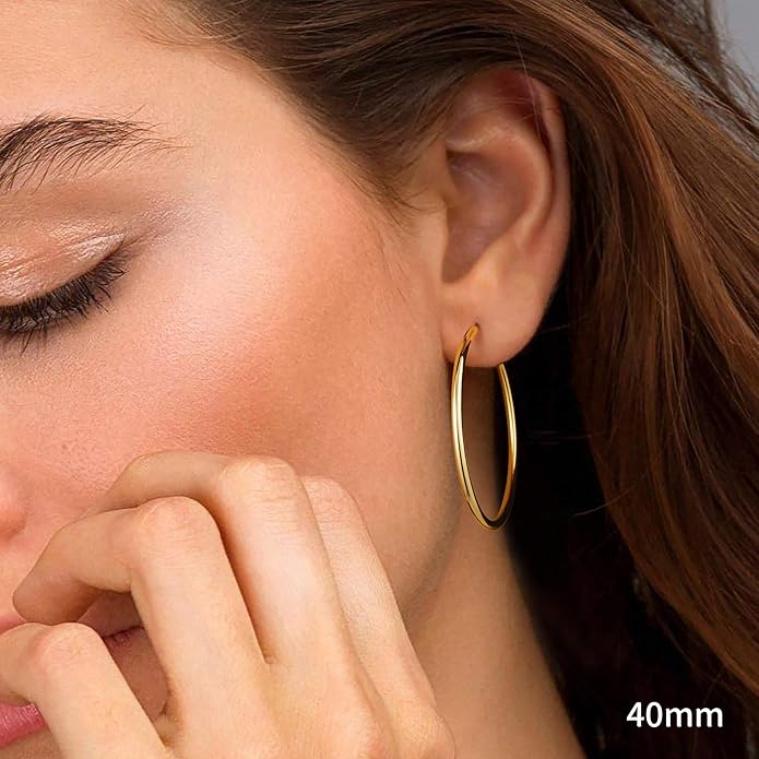 M MOOHAM 14K-Gold-Plated Hoop Earrings for Women - Hypoallergenic 14K Gold 925 Sterling silver-plated Post Sensitive Ears Nickel Free Hoops Earrings Set for Women Jewelry Lightweight 13-60mm