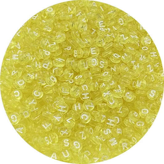 1000pcs Round Letter Beads 4x7mm Acrylic Alphabet Beads Spacer Beads for Jewelry Making Bracelets Necklace Earring Key Chains DIY Craft(F-White Letter Yellow Bead)