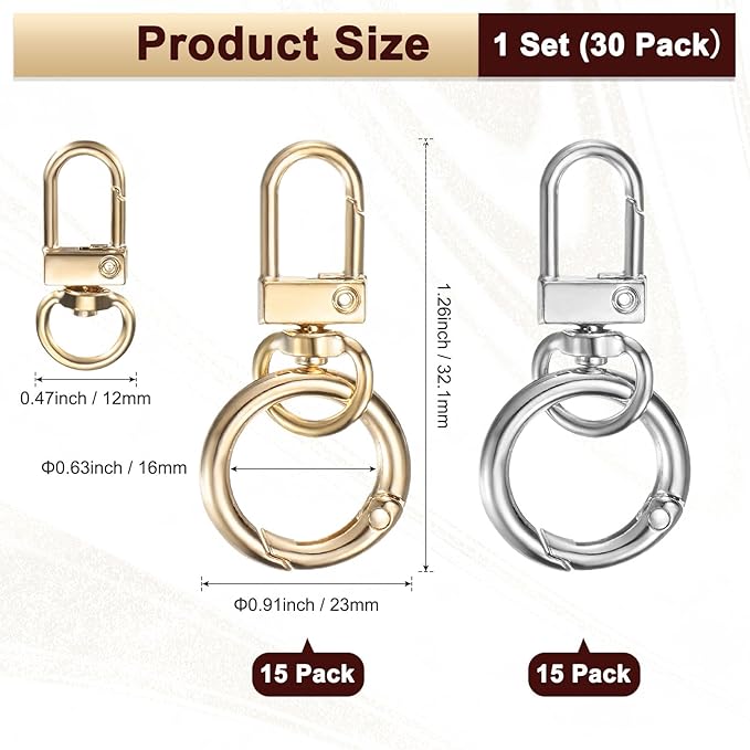 30-Pack Lobster Claw Clasp, Zinc Alloy Swivel Trigger Snaps Spring Clasps Hooks for Keychain Buckle/Lanyard/Straps/Purse, Spring Clasps Clips [Gold% Silver Tone]
