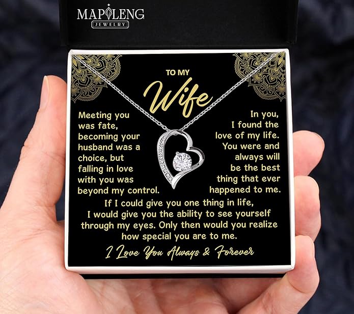 Mapileng To My Wife – Love Knot Necklace from Husband with Heartfelt Message Card & Elegant Luxury Gift Box, A Meaningful Romantic Jewelry Gift for Anniversary, Birthday, Wedding, Christmas