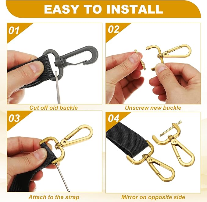 YELARXI Swivel Clasps Hook, 1-1/2 Inch ID Detachable Snap Hook W/Screw Bar D Ring Claw Clasp with Screwdriver Fit for Lanyard Bag Leather Craft Purse Hardware DIY Bag (4 Pack, Black)