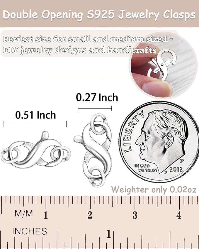Dailyacc S925 Double Opening Lobster Clasp Sterling Silver and Gold Necklace Bracelet Extender Clasps and Closures for DIY Jewelry