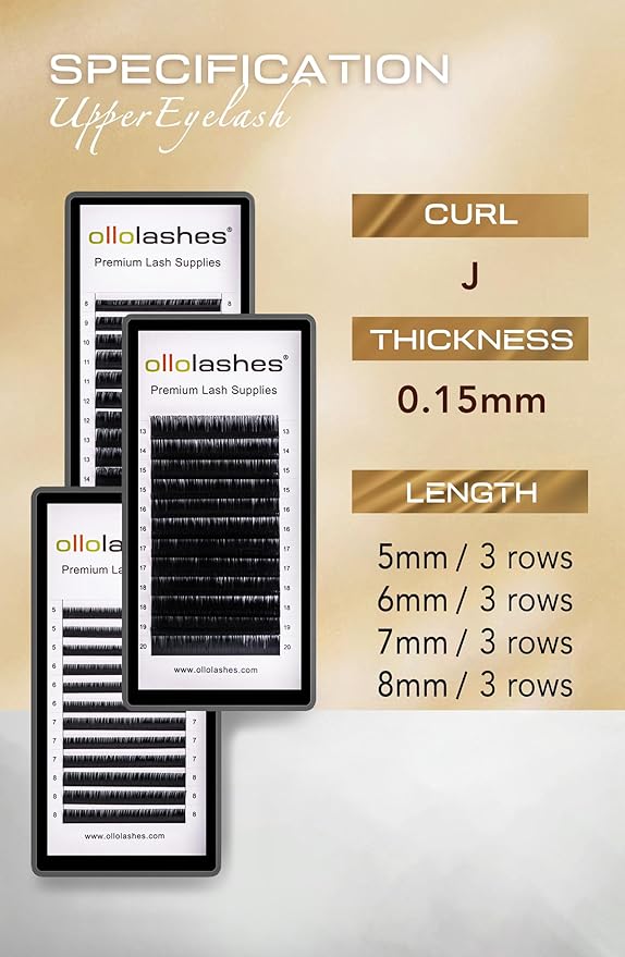 OLLOLASHES Eyelash Extension B C CC D J Curl Mix 5-20mm 0.03 0.05 0.07 0.15 Super Matte Classic Lash Extensions Professional Supplies for Lash Techs (B-0.07, 5-8mm)