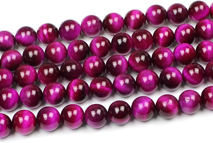 MJDCB Stone Beads 8mm 43pcs Round Rose Red Tiger's Eye Loose Gemstone Bead Charms for Jewelry Making Bracelet Necklace Earring Pendant