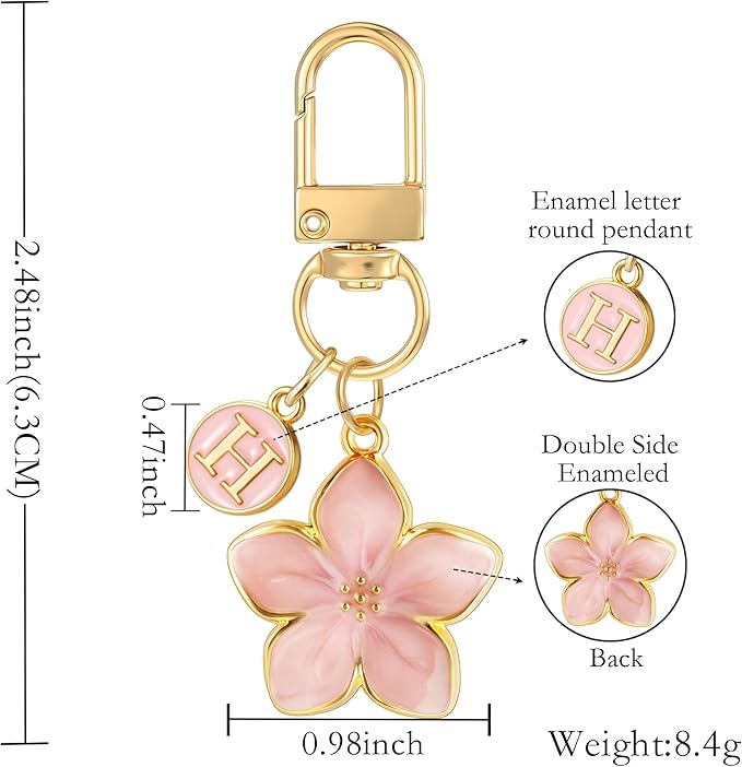 XGALBLA Cute Flower Initial Letter Keychain for Women, Flower Charms, Bag & Purse Charms for Handbags & Backpacks Accessories