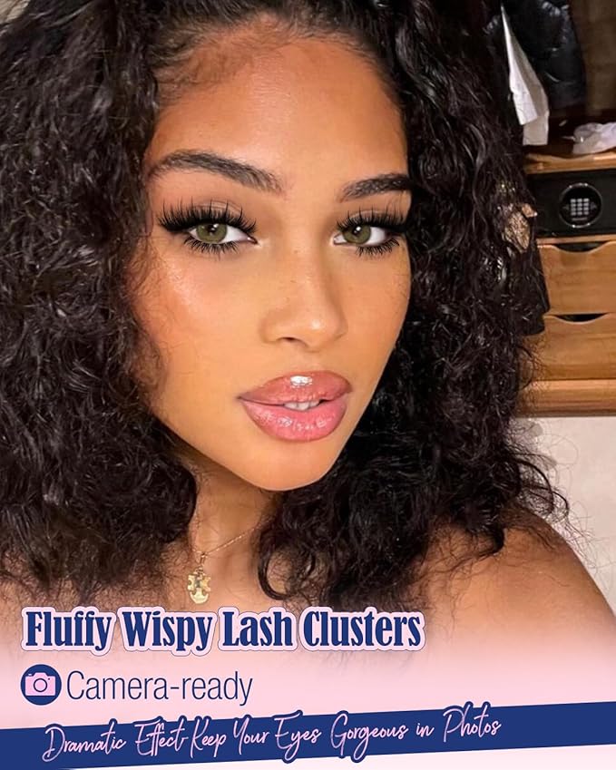 Wispy Lash Clusters Spikes Volume Eyelash Clusters Spiky Cluster Eyelash Extensions with Bottom Lashes Thick Cluster Lashes D Curly 6-22MM Individual Lashes Bond and Seal Tweezers by Lvmixwig