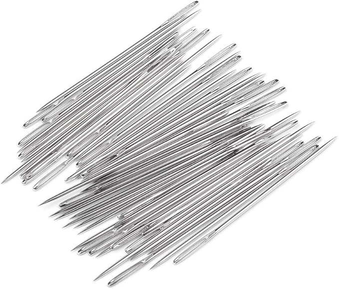 Craftdady 50Pcs Iron Big Eye Beading Sewing Needles for Stitching Crafting 52mm Long