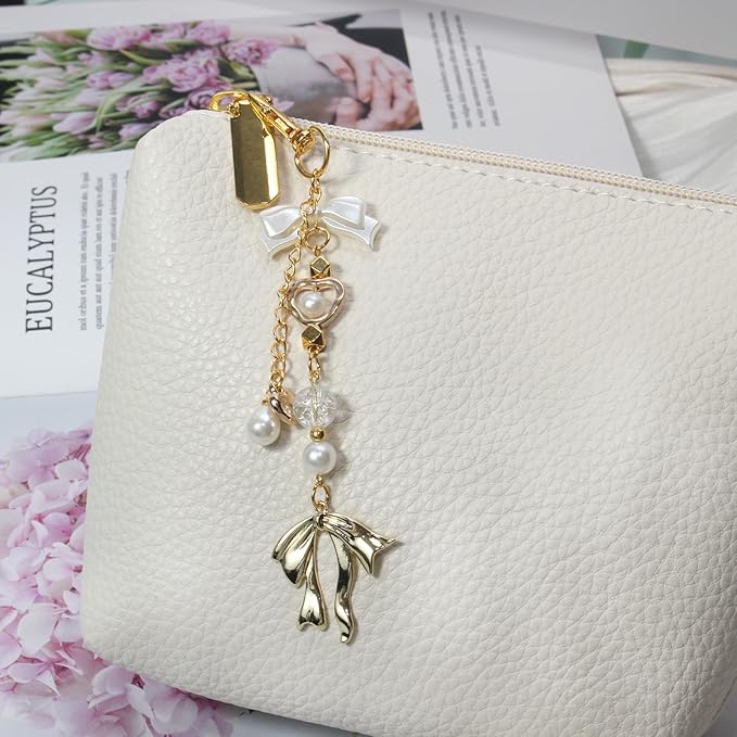 Pearl Beaded Keychain Charms, Cute Purse Charms for Handbags, Gold Starfish Keyring for Women, Heart Star Moon Shell