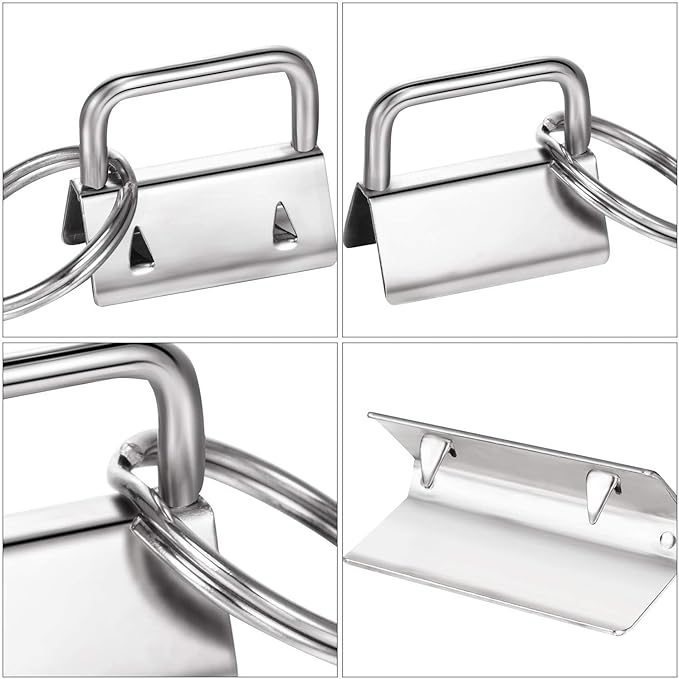 Qovydx 45Pcs 1 Inch Silver Wristlet Key Fob Hardware 1" Metal Key Chain Fob Wristlet Hardware with Split Rings Key Fob Keychain Wristlet for Lanyard