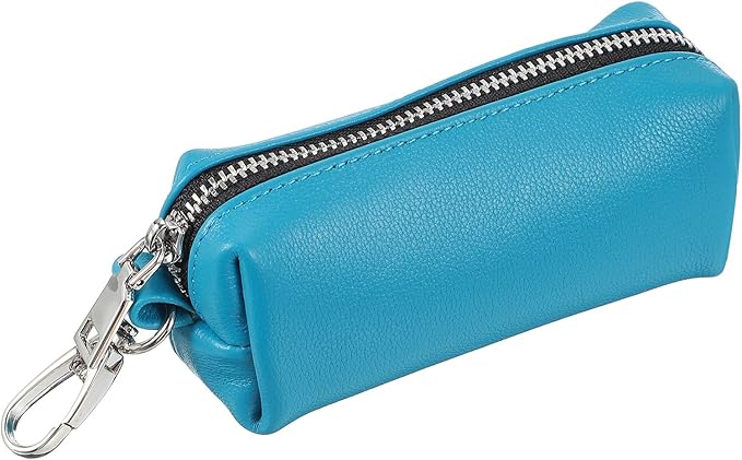 uxcell Leather Coin Purse, Leather Car Key Holder Bag Hand-held Change Purse Keychain Pouch Small Coin Pouch with Key Ring for Women and Men, Blue