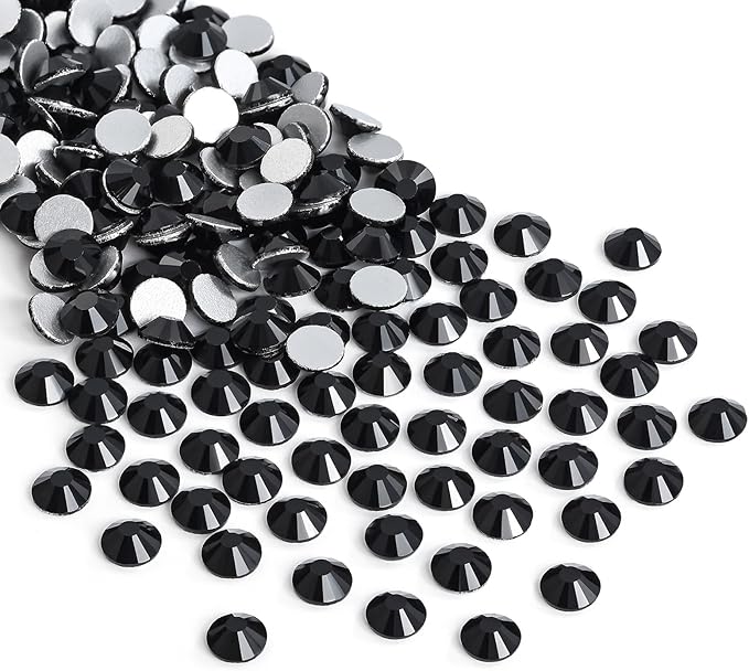 Jollin Glue Fix Crystal Flatback Rhinestones Glass Diamantes Gems for Crafting Nail Art Crafts Decorations Clothes Shoes 1.6mm (ss4 2880pcs, Jet)