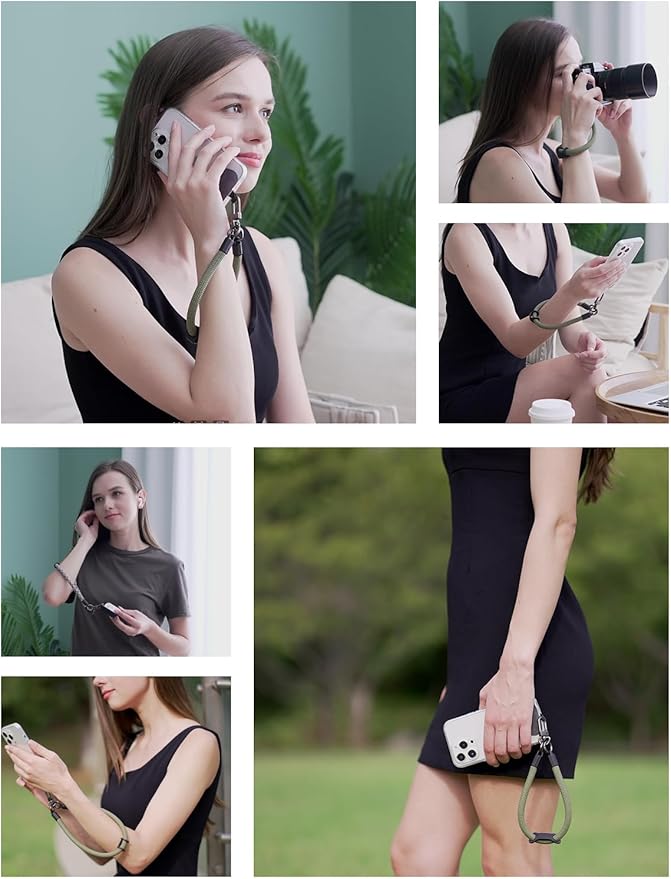 project-cb Hand Wrist Phone Strap,Phone Lanyard Patch ×2,Cell Phone Case Holder,Wristlet Strap for Key,AirPods,Camera (Green, 12inch)