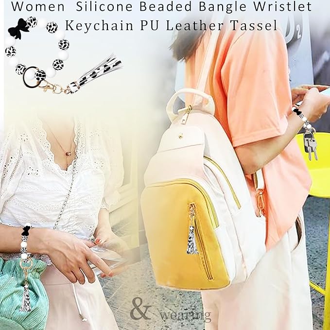 BIHRTC Key Ring Bracelet Car Keychain Holder Wristlet Silicone Women Beaded Bangle Chains