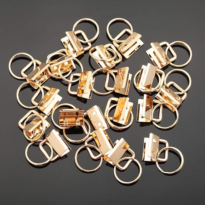 SPEEDWOX 20 Sets of Key Fob Pliers 0.8 Inch Key Fob Hardware with Keychain Split Rings Webbing Fabric Strapping Golden Glass Breaking Pliers Tools with Rubber Tips