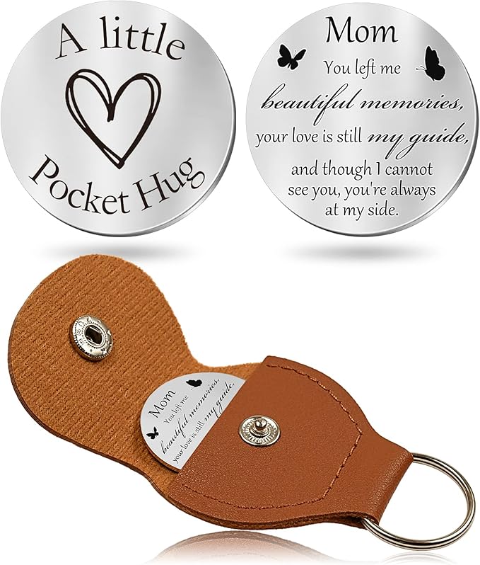 OUMILAN Pocket Hug Token Gifts for Men Boyfriend Girlfriend Inspirational Gift for Son Daughter Brother with Leather Keychain