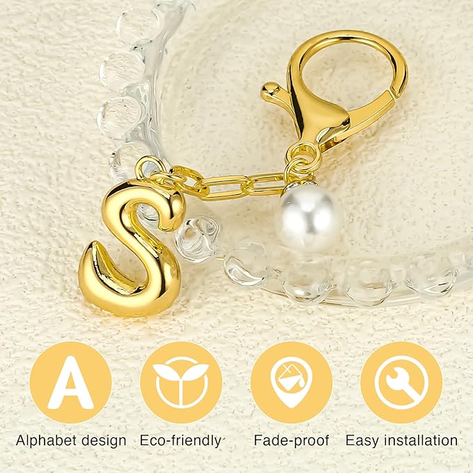 VICKHU Gold Plated Bubble Initial Letter Cute Keychain for Women Car Key Purse Decorative Keyring Handbag Charms Fashion