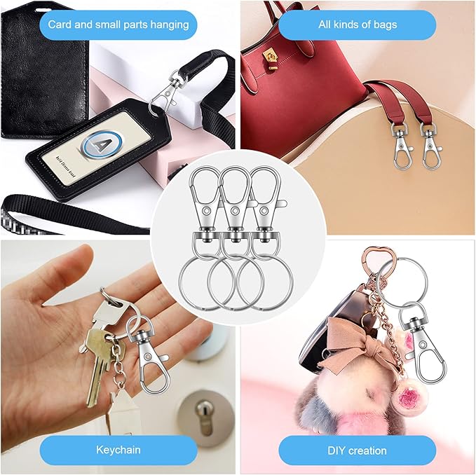 104PCS Swivel Snap Hooks with Key Rings, Metal Lobster Claw Clasp, Keychain Rings for Crafts(Silver, 1.37inch(36mm)