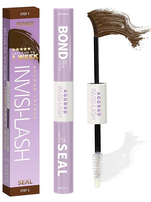 Brown Lash Cluster Glue Bond and Seal Waterproof 150H Super Strong Hold Long-Lasting for Eyelash Clusters Extensions Kit DIY Self Adhesive 2 in 1 Individual Lash Glue Brown Bonder & Clear Sealant