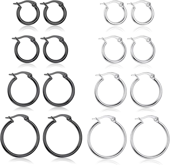 LOYALLOOK Gold Hoop Earrings Set Stainless Steel Rounded Small Hoop Earrings Set for Women Cute Huggie Earrings Nickel Free 10/12/15/20MM