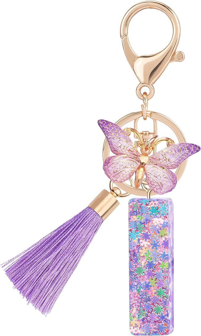 Suweibuke Cute Pink Key Chains for Women Girls, Initial Letter Keychains with Tassel, Charms for Key Purse Handbags Backpacks