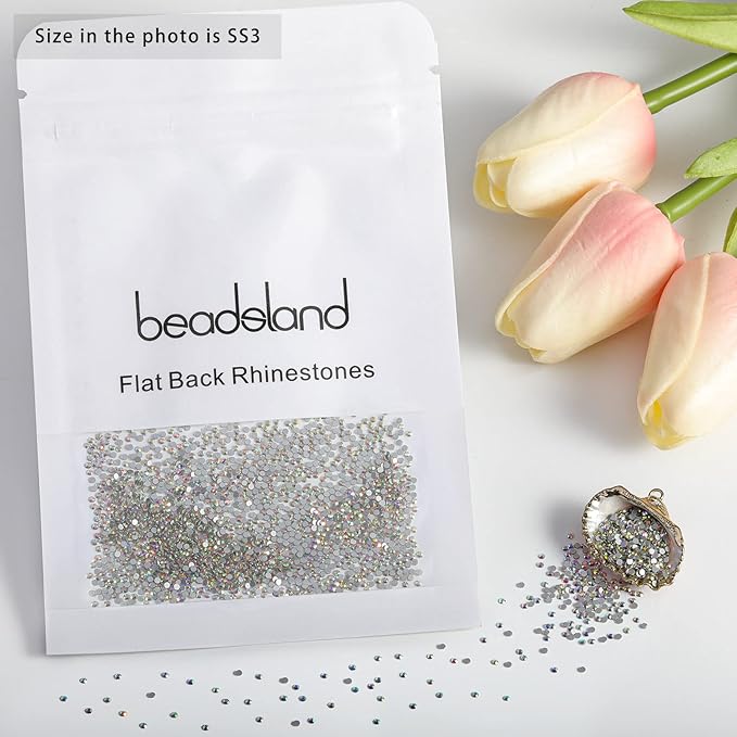 Beadsland 1440pcs Flat Back Crystal Rhinestones Round Gems for Nail Art and Craft Glue Fix, CrystalAB, SS3,1.2-1.4mm