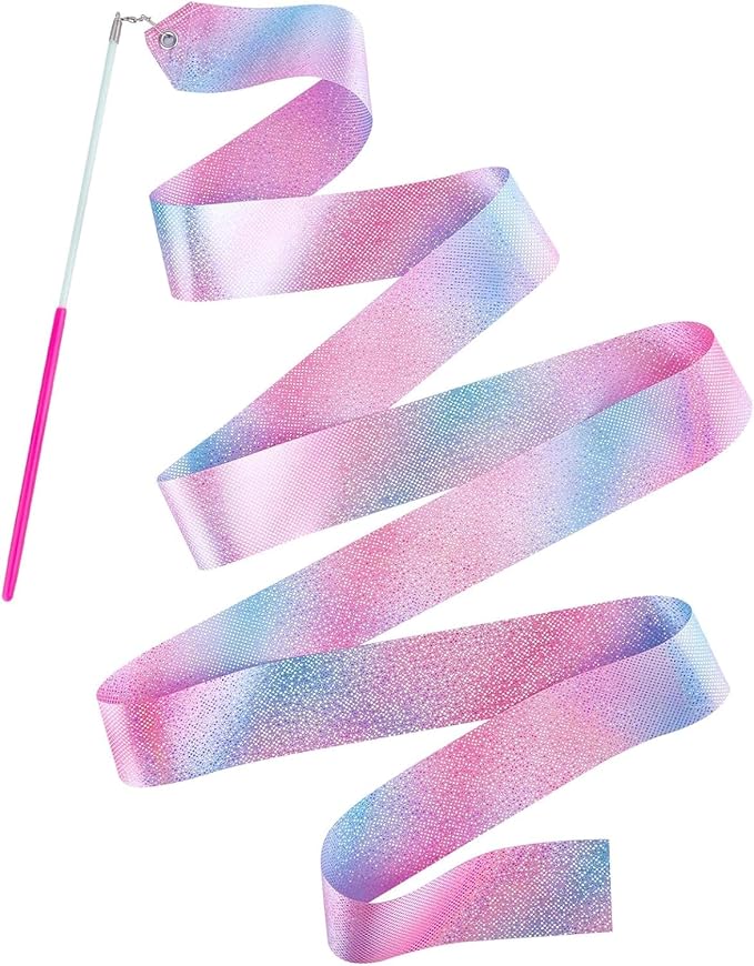 20PCS Sparkling Dance Ribbon for Kids Girls Princess Mermaid Ballet Ballerina Gymnastics Birthday Party Favors Decorations, Kids Twirling Streamer Ribbon Dancer Wands for Outdoor Toys