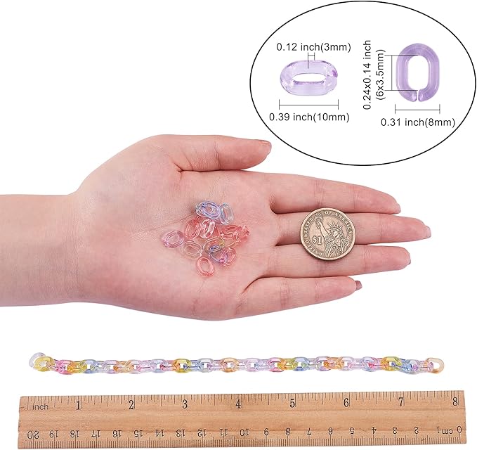 LiQunSweet 500 Pcs Candy Colors Transparent Mini Plastic Open Linking Rings Quick Link Connectors for DIY Eyeglasses Chain Oval - 10x8mm