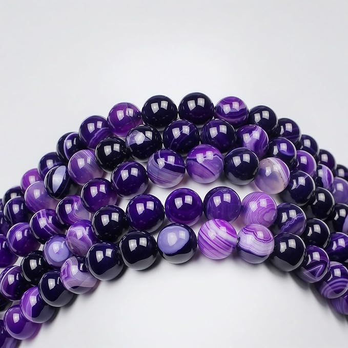 MJDCB Natural Stone Beads Purple Striped Agate Round Loose Beads for Jewelry Making DIY Bracelet Necklace (8mm)