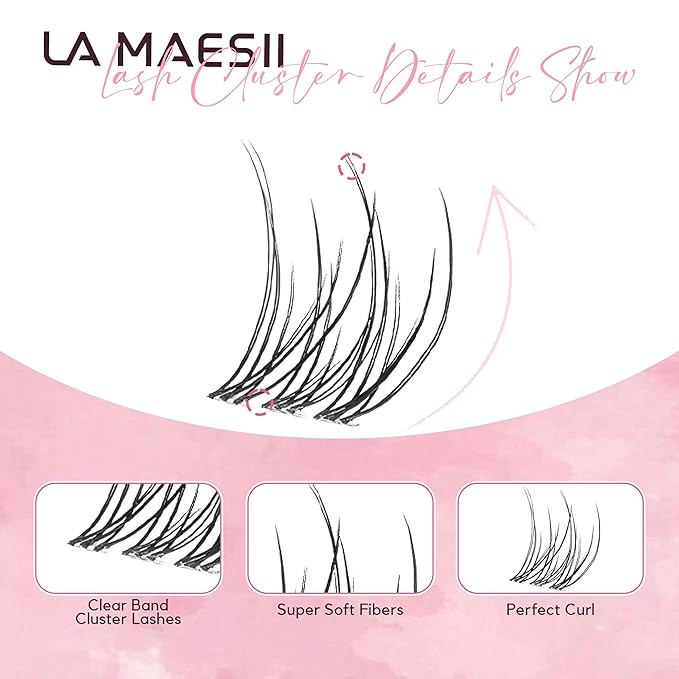 LA MAESII 120Pcs Clear Band Lash Clusters 10-14mm Natural Look Cluster Eyelashes C Curl Resuable Invisible Band Individual Cluster Lashes(22)