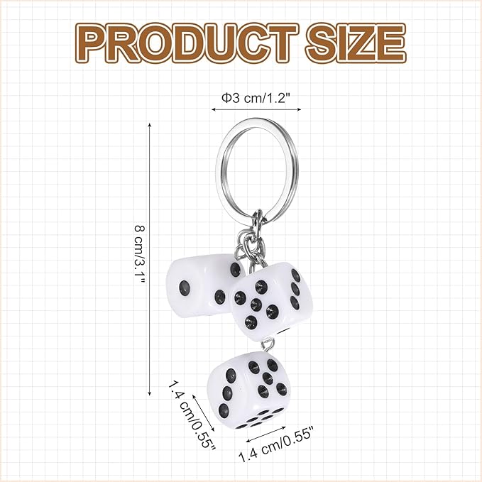PATIKIL Lucky Dice Keychain Charm, Resin 3D Cube Square Mini Dice Keyrings with 3 Pendants for Bag