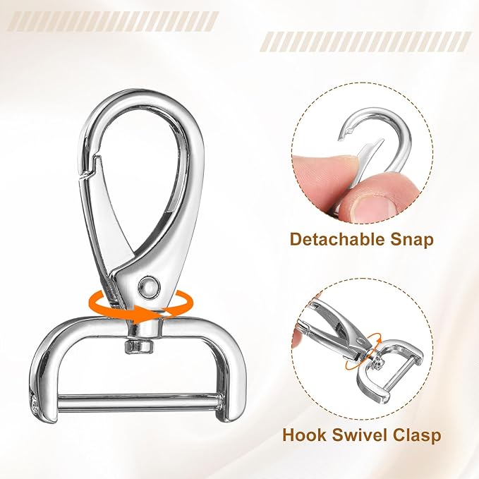 HARFINGTON 2Pcs Detachable Snap Hook Swivel Clasp 1" D Ring with Swivel Lobster Claw Clasps Hook for Purse Strap Keychain Bag DIY Craft, Silver