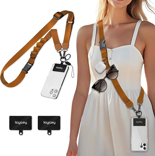Phone Lanyard Crossbody, Brown Cell Phone Strap for Around The Neck Adjustable, Minimalist Teacher Anti Theft Cute Lanyard for iPhone Case ID Holder Keys Accessories Travel Essential