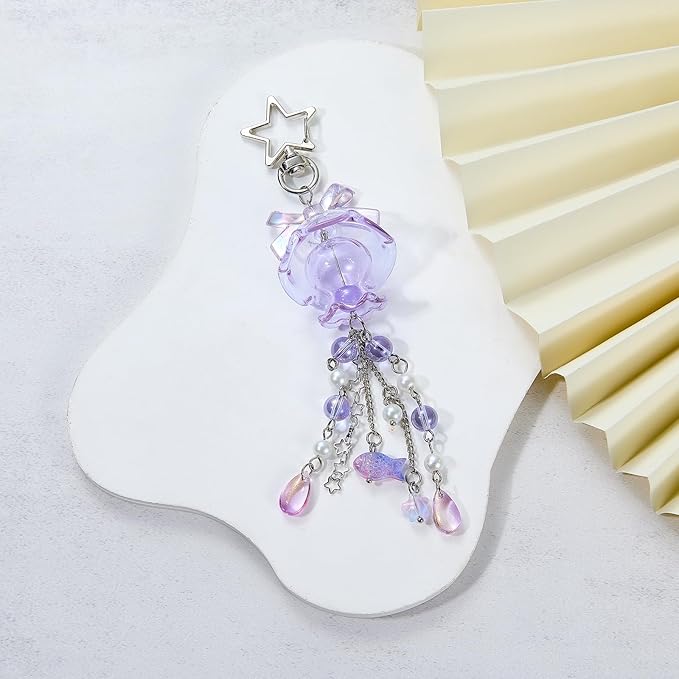 Cute Multicolor Jellyfish Keychains for Women Acrylic with Bow Purse Bag Charms for Backpacks Handbag Decorations