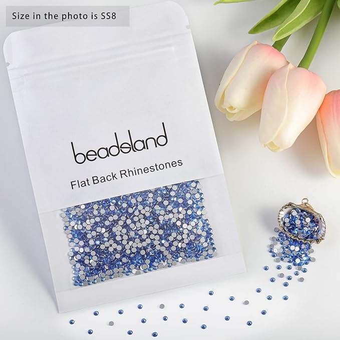 beadsland Flat Back Crystal Rhinestones Round Gems for Nail Art and Craft Glue Fix, Light Blue (2.3-2.5mm) SS8/1440pcs