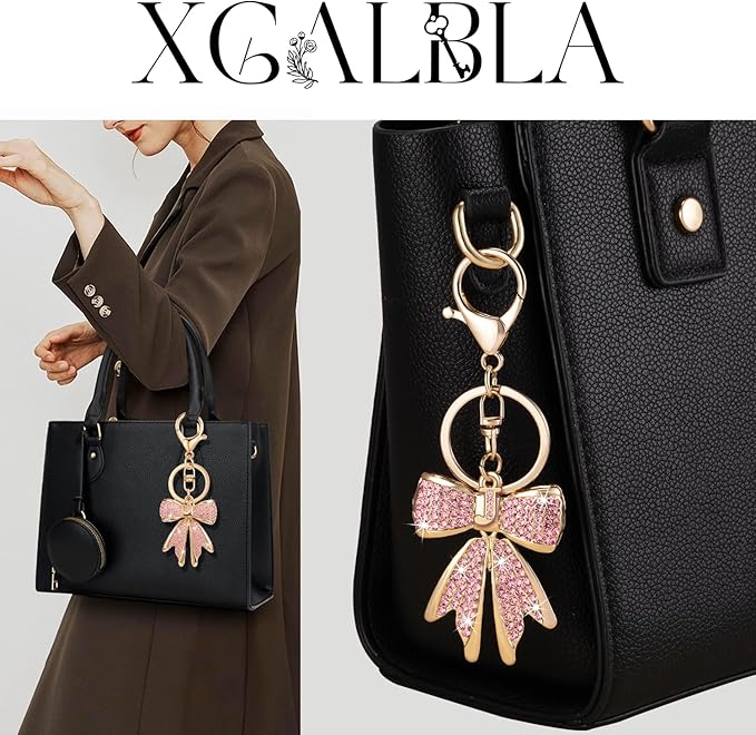 XGALBLA Sparkly Cute Initial Letter Rhinestone Bow Keychain for Women Gold Tone Bag Charms Coquette Aesthetic Purse Charms