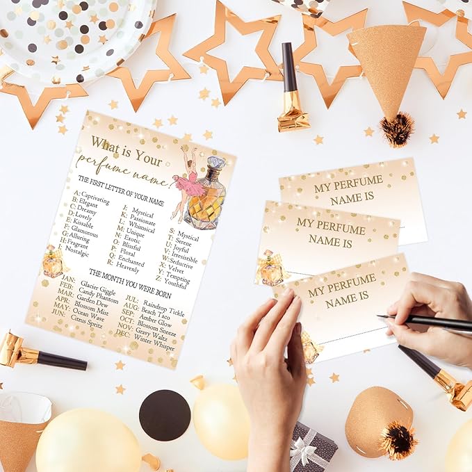 Spa Party Decorations, Perfumes Theme Birthday Party Decoration, Perfume Birthday Activity Sign for Boys Girls,Kids Activity Cards, What's Your Perfume Name Game