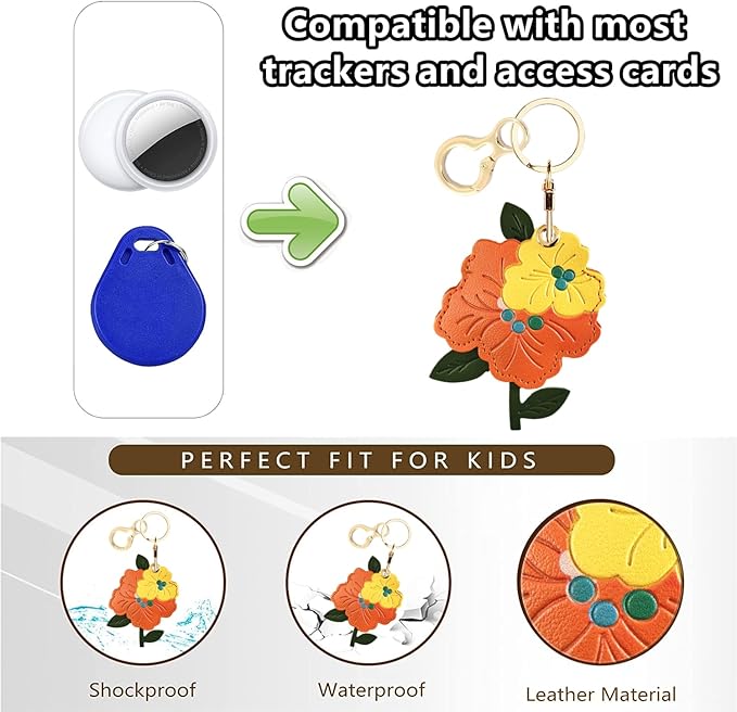 Leather Keychain Holder Case Compatible with AirTag,Cute Protective Apple Air Tag Cover with Keychain Ring,Anti-Scratch Finder GPS Tracker Case for Wallet Keys,bag,pets(Red Peach Blossom)