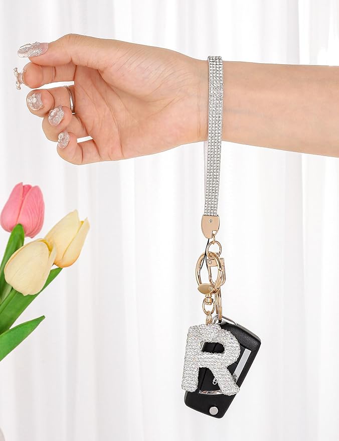 Initial Keychain for Women Girls,Bling Letter Key chain Initial with Heart,Pink Keychain Charms for Backpack Handbag