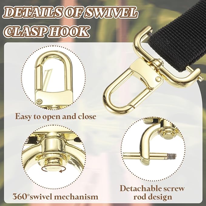 PATIKIL 1/2 Inch Swivel Clasp Hooks, 2 Pcs Detachable Snap Hook with Screw Bar, Swivel Lobster Claw Clasps for Bag Strap Replacement Purse Lanyard DIY Craft Hardware, Light Gold