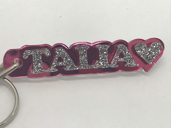 MIRROR MANIA Custom Laser Cut Key Chain With Any Name Made Name Plate Custom Name Shape Key Chain Heart Design Laser Cut Diamond Look KeyChain, Luggage Bag Tag Key Ring Custom Design