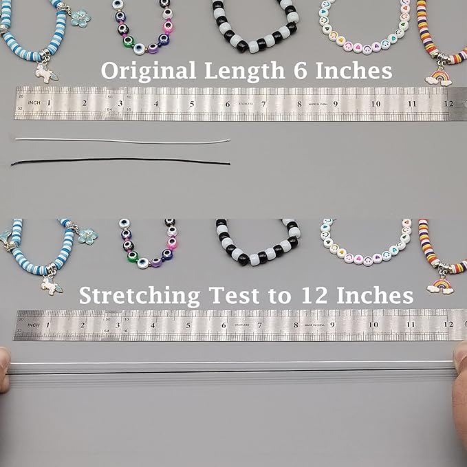 Stretchy String for Bracelets, 4 Rolls 1 mm Sturdy Elastic String Elastic Cord for Jewelry Making, Necklaces, Beading (2 Black+ 2 White)