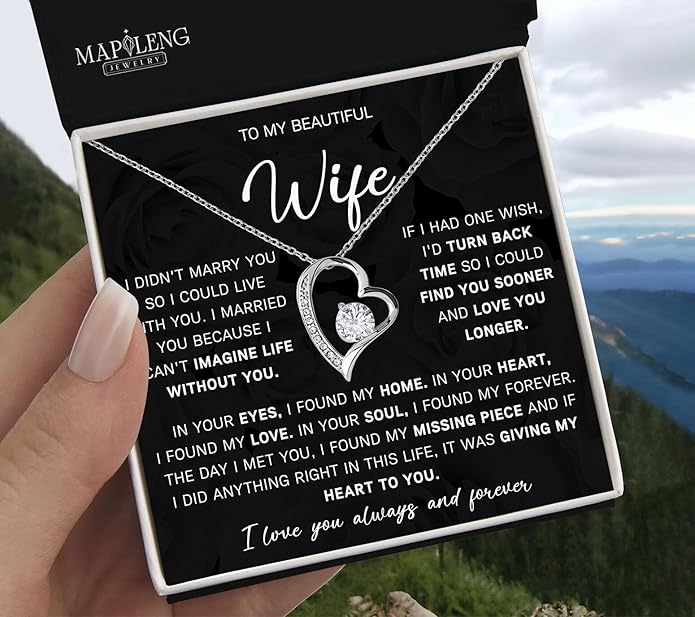 Mapileng To My Wife – Love Knot Necklace from Husband with Heartfelt Message Card & Elegant Luxury Gift Box, A Meaningful Romantic Jewelry Gift for Anniversary, Birthday, Wedding, Christmas