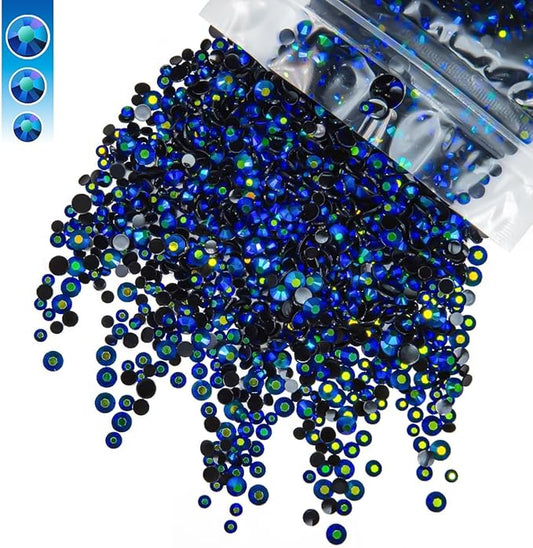 Sapphire Blue AB Resin Rhinestones for Crafting 3mm 4mm 5mm Mix Black AB Flatback Jelly Stones Bulk SS10 SS16 SS20 Diamonds Gems for Nails Face Eyes Makeup Tumblers Bottles DIY Crafts Clothes