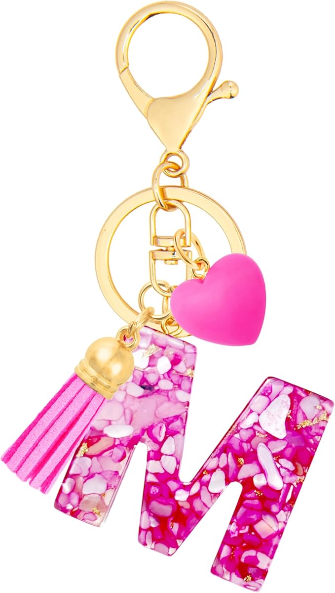 Initial Keychains for Women with Cute Heart Resin - Alphabet Letter Keychain for Bag, Backpacks, Purse or Car key