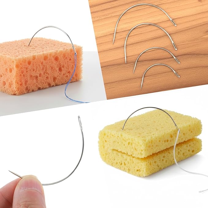16PCS Curved Sewing Needles Set 2" 2.5" 3" 3.5" C Type Hook Needle, Durable Upholstery Needle for Hand Sewing DIY Repairing Leather Carpet Canvas Weaving Crafts(4 Sizes)