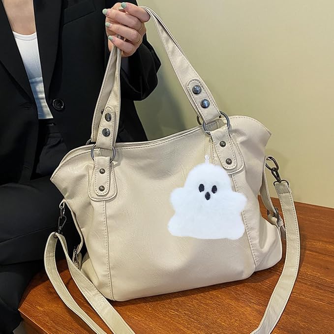HUIJUFU Halloween Ghost Plush Keychain Cute Purse Bag Backpack Handbag Charms White