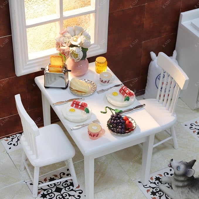 iLAND Miniature Dollhouse Accessories of Dollhouse Kitchen, Miniature Food (Lover Breakfast 16pcs)